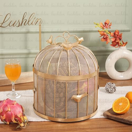 Image of Lushlin THE ORIGINAL Bulbul basket Decorative Bird Cage Fruit Basket with Mesh Cover, Metal Mesh Fruit Basket with Lid - Insect & Dust Resistant | Rust-Free Steel Countertop Fruit Holder for Kitchen