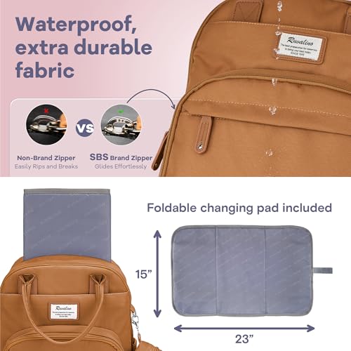 Image of RUVALINO Diaper Bag Backpack-Multifunction Baby Travel Bag with Changing pad, Insulated Bottle Holders & Pacifier Case, Large Capacity, Waterproof, Dark Brown