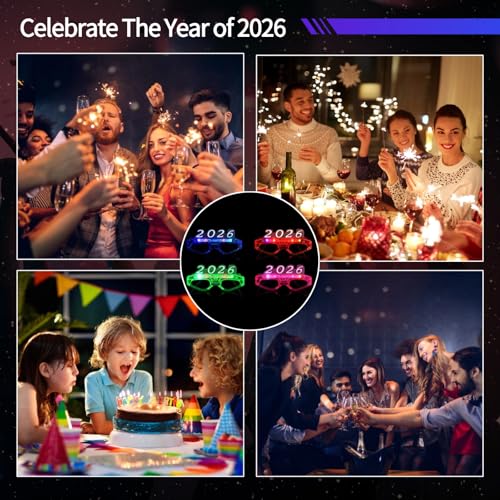 BATTIPAW 12 PCS 2026 Light up Glasses, 2026 LED Party Glasses, Neon Party Eyewear with Colorful Lights, 3 Flashing Modes, Universal Fit for Little Ones and Adults, Perfect for New Year Celebrations