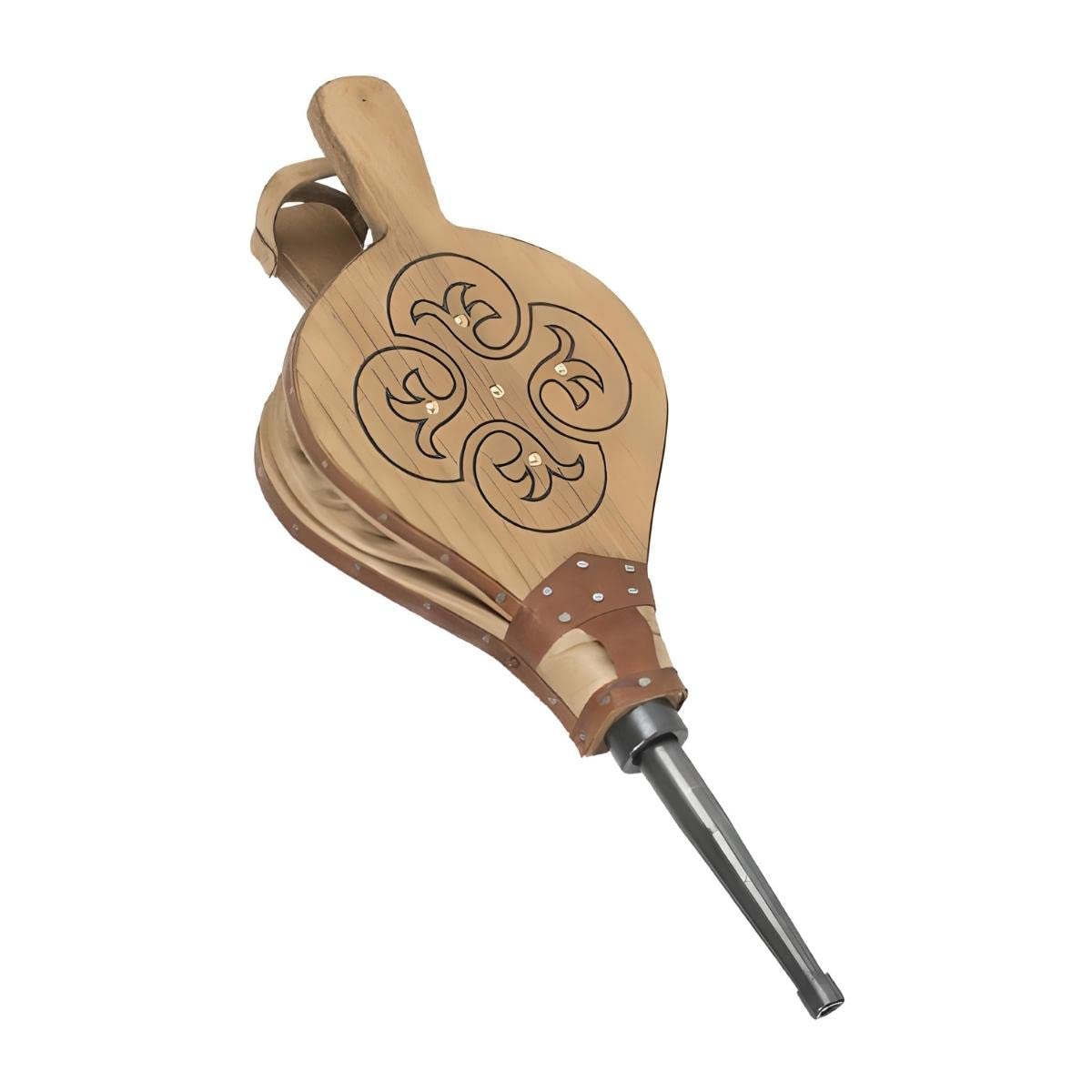 PEGANE Souffleur Manuel, Soufflet de Cheminée, Souffleur d'air en Cuir Coloris Effet Bois - Hauteur 51,7 x Longueur 21,8 cm
