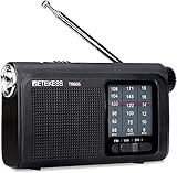 Retekess TR605 AM FM Radio Portable, Retro Transistor Radio Powered by 1200MAh Rechargeable Battery, with Flashlight for Camping Emergency Kit (Black)