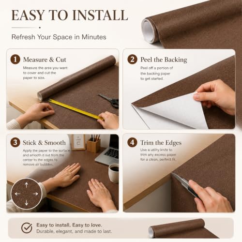 Image of TOTAL HOME Textured Wallpaper for Wall & Furniture | Self Adhesive, Waterproof, Oil Proof PVC Peel and Stick Contact Paper for Almirah, Cupboard, Wardrobe, Bedroom, Living Room (Brown)