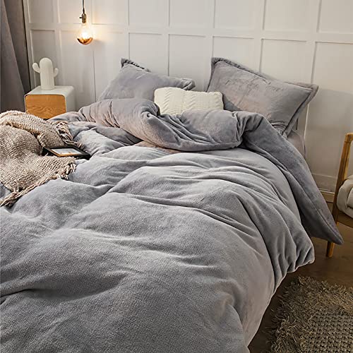 Omela Winter Bettwäsche 155x220cm Warm Fleece Plüsch Bettbezug Silber Grau – Ansicht 3
