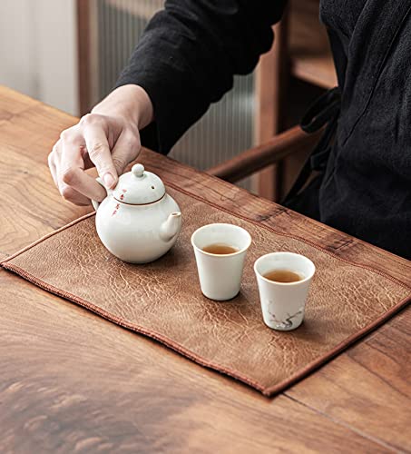 Chemin de table en cuir marron double face au design raffiné - 3