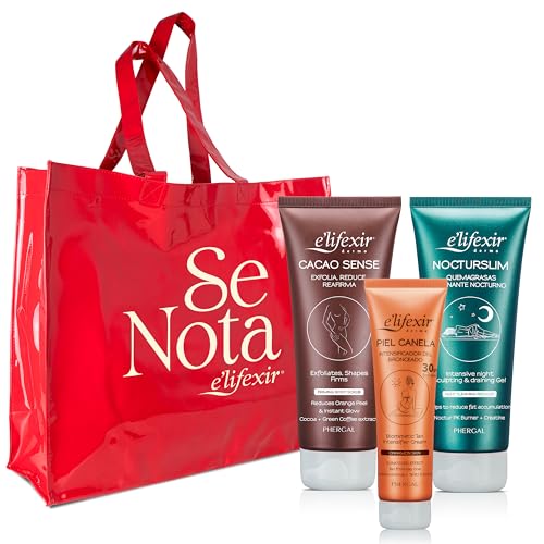 Elifexir | Cacao Sense + Nocturslim + Piel Canela + Regalo | Exfoliante Corporal + Quemagrasas Nocturno + Acelerador del Bronceado + Bolsa | 200ml + 200ml + 150ml