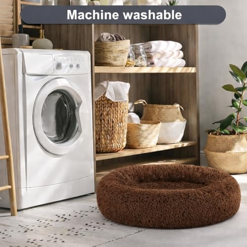 Image of ZEXSAZONE Round Donut Pet Bed for Cats and Puppies Dogs, Cozy and Plush, Raised Bedside Support, Both Sides Use Like 2 in One, Washable, Sizes for Small, Medium, and Large Pets. (Coffee, Small)