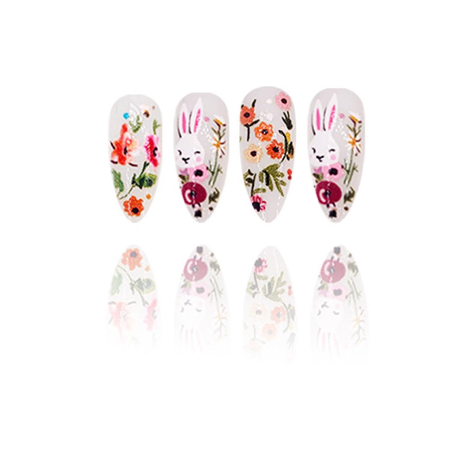 24pcs Pasqua Press On Nails Acrilico Lucido Unghie Finte Con Fiori Disegni Stick On Unghie Per Donne E Ragazze Manicure