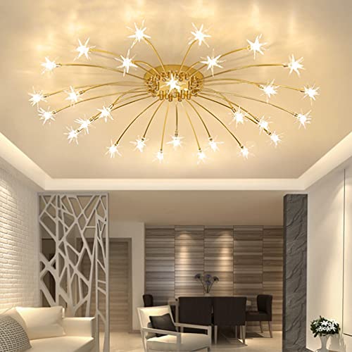 Wohnzimmer Lampe LED Deckenleuchte Modern Gold Schlafzimmer Decke Lampen Esstisch Esszimmer Pendelleuchte Kristall Glas Stern Design Acryl Lampenschirm Wohnzimmer Deko Decke Lampe Büro Flur Lampe Cover