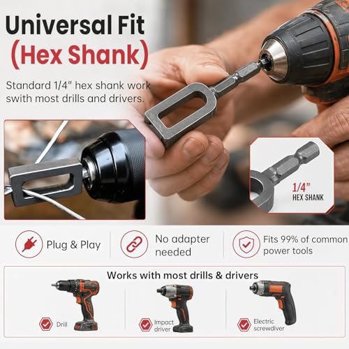 Image of DIANZHU Electric Drill Wire Twisting Tool, Heavy Duty Wire Twister for Drill with 1 /4 inch Hex Shank, Professional Wire Twisting Tool for Fencing, Rebar Tying, and Construction, Alloy Steel (2pcs)