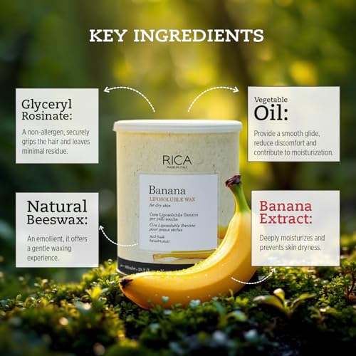 Image of Rica Banana Liposoluble Painless Hair Removal Wax For Men & Women| Quick & Easy Tan Removal Waxing for Dry Skin| 800 ml, Pack of 1
