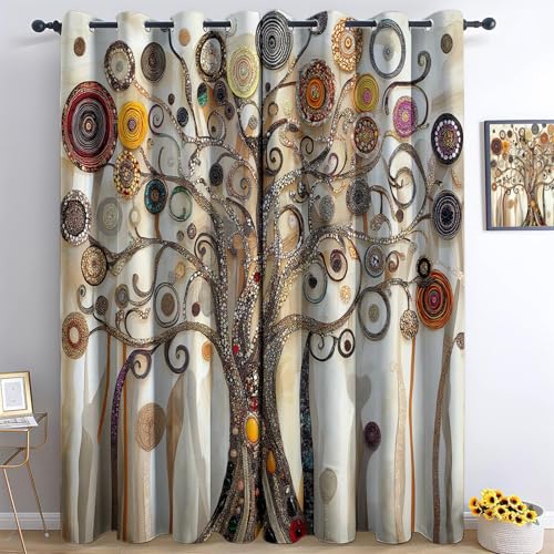 Rideau 110L X 215H cm (2 Panneaux), Rideaux Occultants Fantaisie Arbre De Vie Imprimé pour...