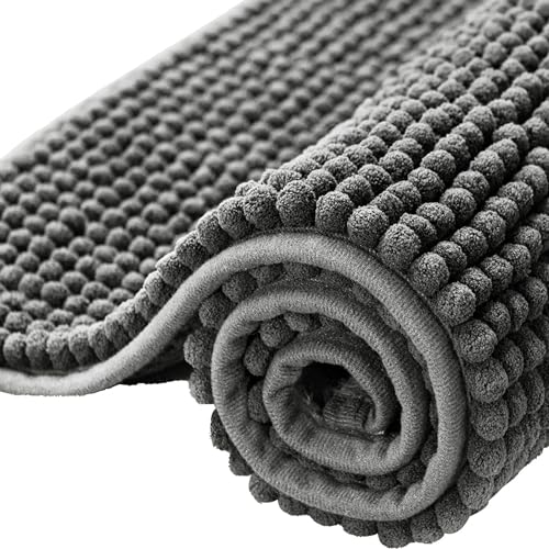 BedLooms Bath Mat Non Slip Anti Mould 40 x 60 cm Grey Chenille Bathroom Mat Extra Soft & Fluffy Bathmat Machine Washable Super Water Absorption Shower Mat