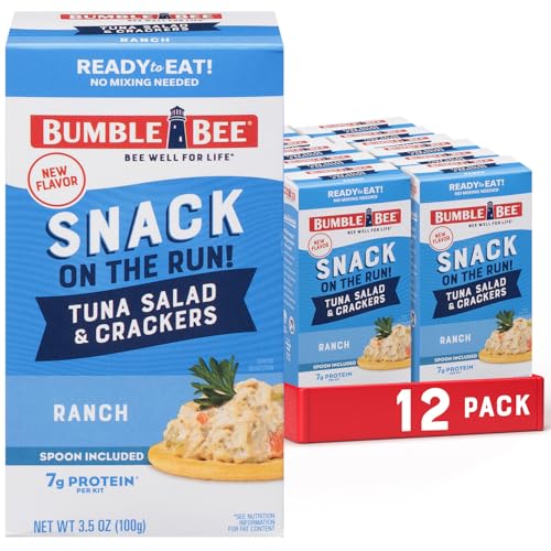 Image of Bumble Bee Snack On The Run! Ranch Tuna Salad Kit (Pack of 12) | Ready to Eat Easy-Open Canned Tuna Salad with Crackers Snack Pack, 7g Protein per Box, Wild Caught MSC Certified Tuna