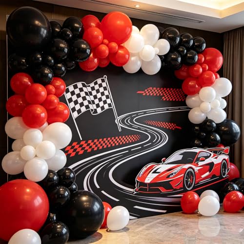 Image of Red and Black Balloons 100Pack 12 inch Matte Black Red and White Latex Balloon Bulk for Birthday Party Graduation Racing Car Poker Card Decorations Supplies