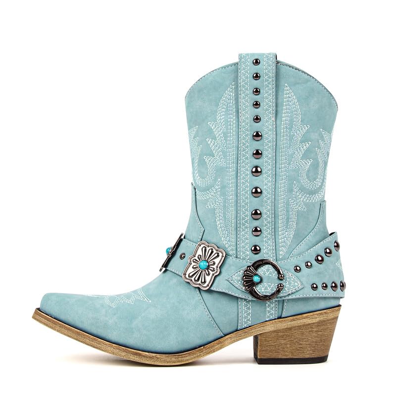 Only maker Cowgirl Western Boots for Women Ankle High Embroidery Pointed Toe Cowboy Rodeo Country Concert Shoes Boot