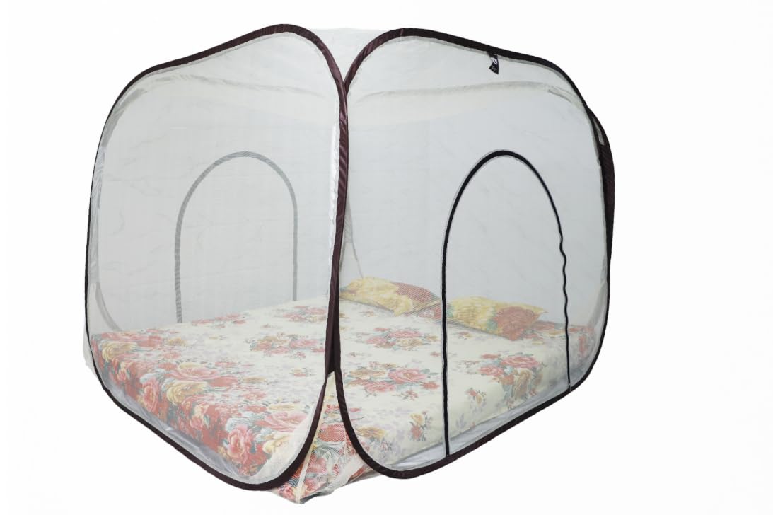 Sukoon Double Bed Foldable Mosaquito Safety Net Square Pattern 5ft X 6.5ft Nylon 60GSM Portable Mosquito Net for Bed Two Side Door. (Cream)-image-39
