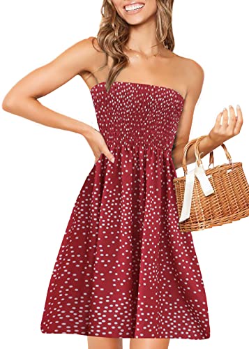 Image of Zyyfly Tube Top Dress Women Summer Beach Coverup Stretch Smocked Strapless Dress