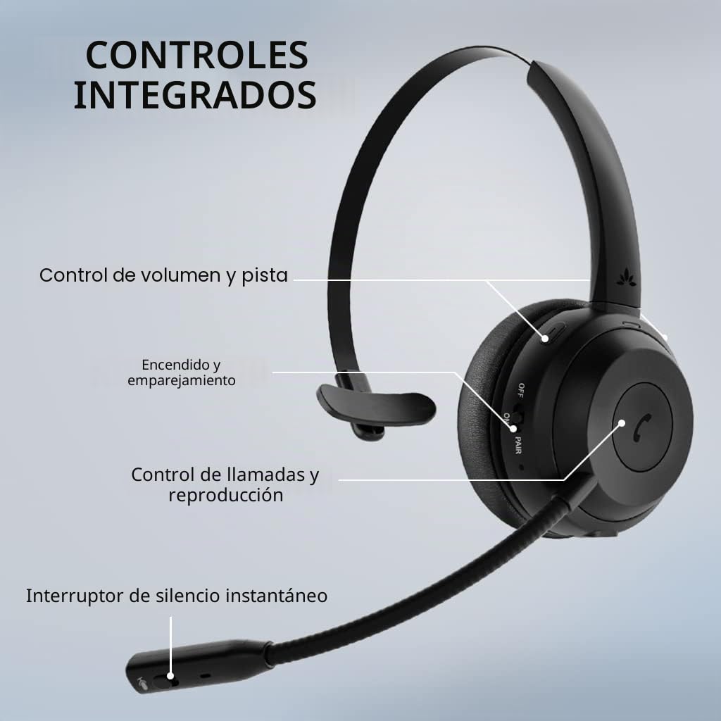 Avantalk Alto Solo - Auriculares Inalámbricos con Micrófono para PC y Ordenador, con Solución Bluetooth Qualcomm, Cancelación de Ruido CVC, Soporte de Carga, Modo Silencio y Audio con Cable
