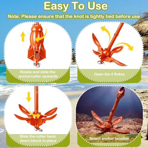 Image of Lounsweer 2 Pack 1.5 /3.5 lb Marine Kayak Anchor Kit Folding Grapnel Anchor Kit Boat Kayak Fishing Accessories for Small Boats Kayaks Canoe Paddle Boards