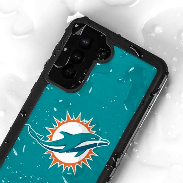 Skinit Waterproof Case Compatible with Samsung Galaxy S23 Plus - Officially Licensed NFL Miami Dolphins Distressed- Aqua Design