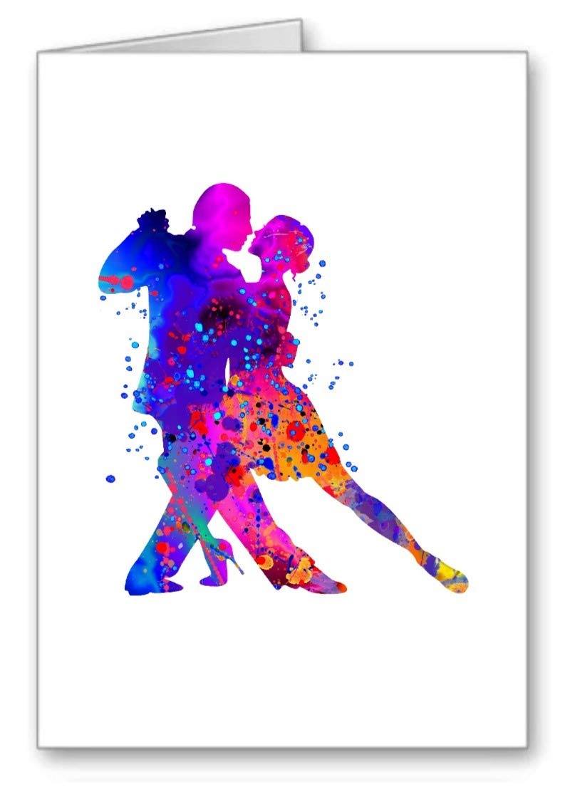 Tango Ballroom Dance Card Watercolour Effect Blank Birthday ? Notelet (Envelope Included)
