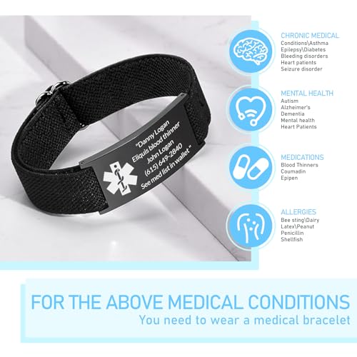 Custom Medical Alert Bracelet Personalized Engraving Medic Info ID Bracelet Customized Emergency Medical Bracelets Gifts for Men Women Dad Fathers Day2