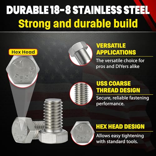 Image of Stainless 7 /16-14 x 3 /4 inch Hex Head Bolts (3 /4 inch to 5 inch Lengths Available in Listing), 304 Stainless Steel, 10 Pieces (7 /16-14 x 3 /4 inch)