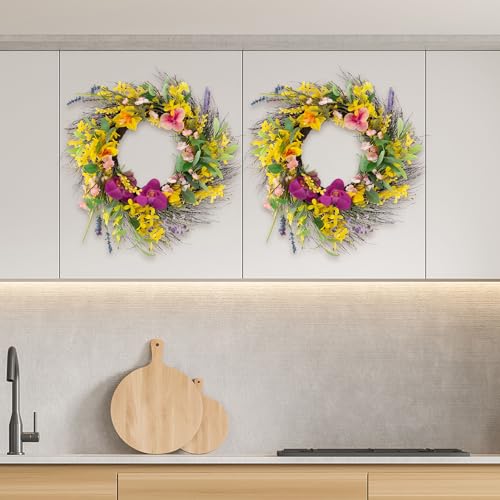 Daisy and Lavender Wreaths - Set of Two 24-Inch Artificial Spring for Home Decor - Indoors or Covered Patio Use by Pure Garden by Pure Garden - Used condition - Image 3