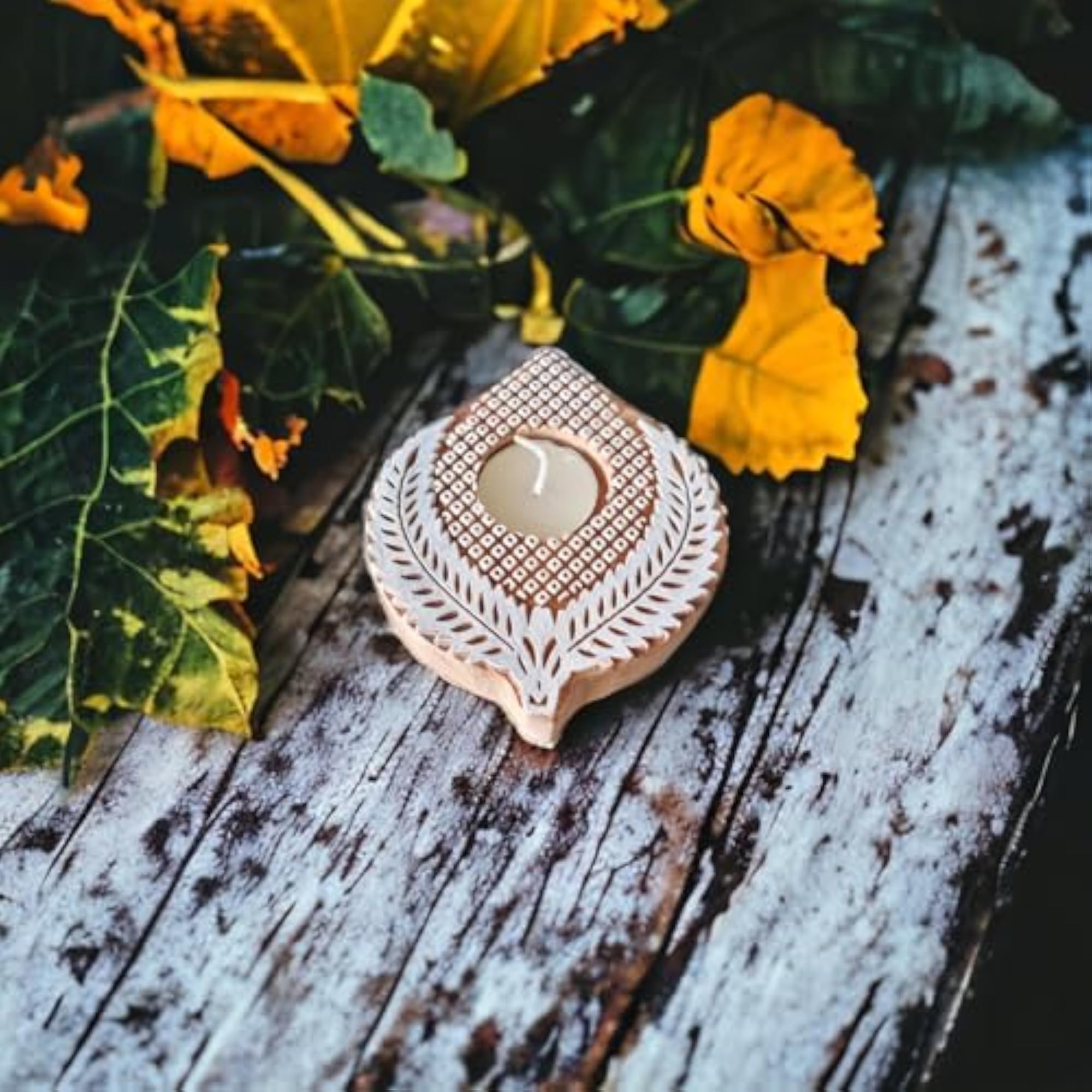 Handmade Wooden Tealight Candle Holder, Leaf Shape