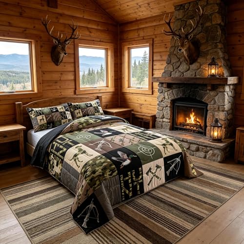 Image of Feelyou Camouflage Deer Duck Hunt Comforter Set Queen Size for Boys Teens Kids,Hunting Camo Theme Bedding Sets Mallard Duck Hunter Quilt Men Room Decor