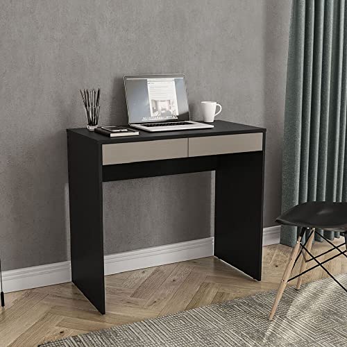 Escrivaninha Tijuca com 2 Gavetas Preto e Cinza Politorno