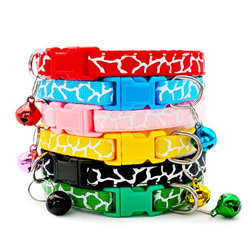 Small Dog Puppy Pet Collar Zebra Giraffe Animal Print Design with Bell Nylon Adjustable Size 19-32cm Green - Image 4