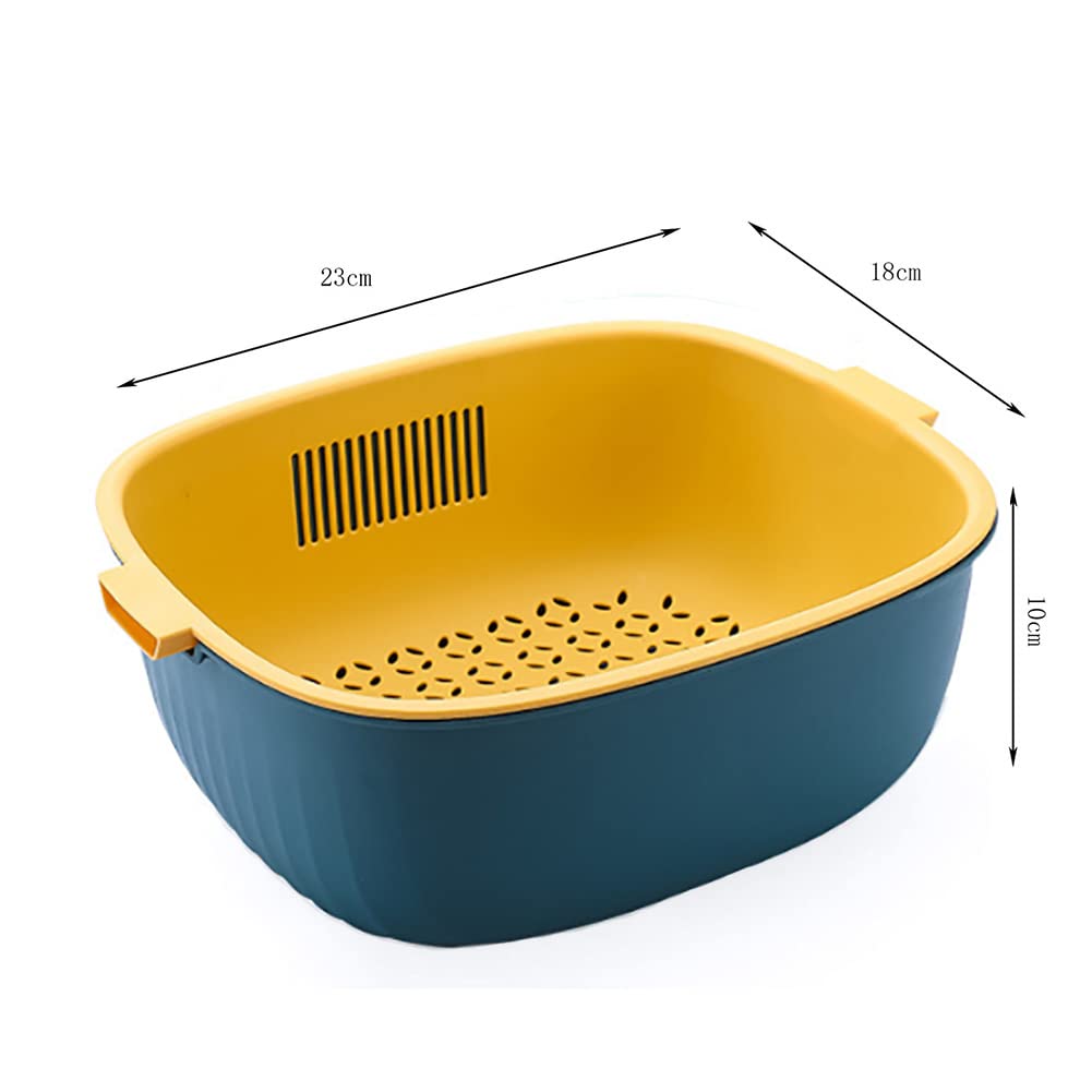 Youka Keukenzeef-afvoermand, 2-in-1 zeefkomset, PP-kunststof, BPA-vrij, dubbellaags, afneembaar, voor het wassen van groenten en fruit (rond, blauw
