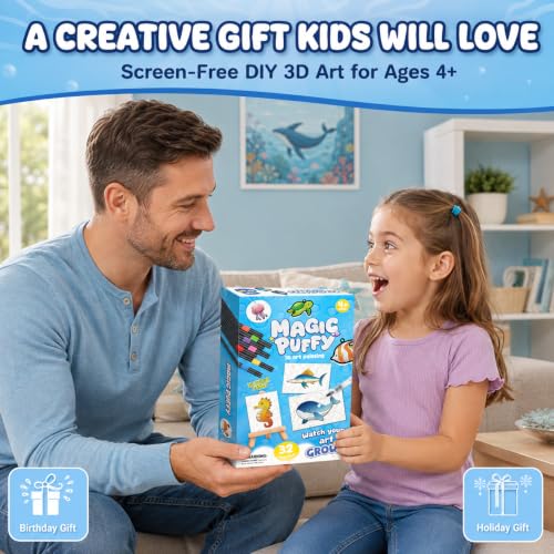 Image of MZYTOZA Magic Foam Texture Painting Kit - 3D Art Craft Magic Puffs Paint Kit, 15 Mess-Free Paint by Number Craft for Kids (Blue)