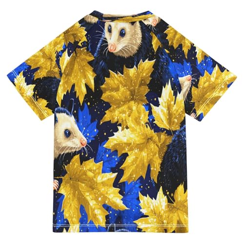 Boys Short Sleeve T-Shirts Opossum Mouse Gold Rashguard Kids Swim Shirts Sun UPF 50+2