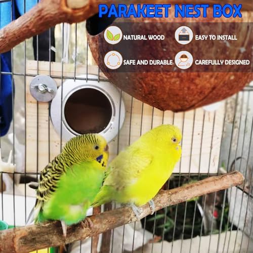 Image of kathson Parakeet Nesting Box,Wood Bird Nest House for Cage,Parrots Breeding Mating Boxes,Budgie Nesting Box for Conure,Lovebirds,Finch,Canary,Small and Medium-Sized Birds（M）
