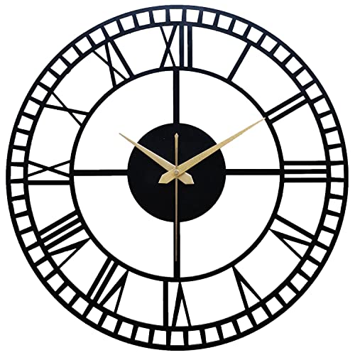 Image of Designer Metal Wall Clock for Living Room | Antique Stylish Fancy Decorative Big Size Wall Watch for Bedroom, Office, Kitchen, Dining, Hall and Decor (Black(ST-3), 50CM)