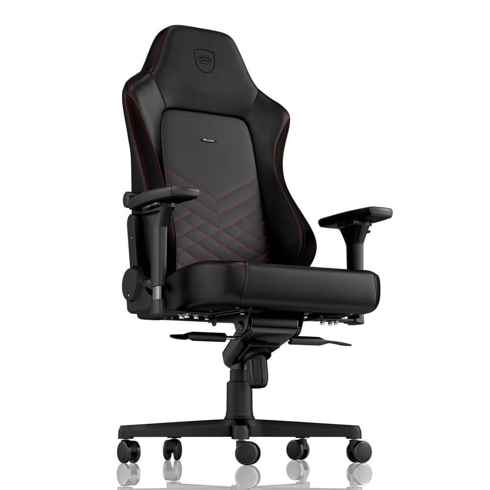 noblechairs HERO Silla de Gaming - Silla de Oficina - Cuero Sintético PU - Reclinable a 135° - 150 kg - Diseño de Asiento de Carreras - Negro / Rojo Negro Y Rojo Cuero sintético de la PU