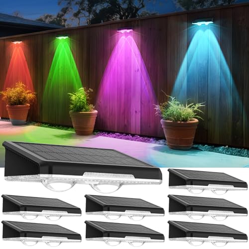 APILAB Solar Fence Lights Outdoor, 8 Pack, 7 Color Modes, IP65 Waterproof