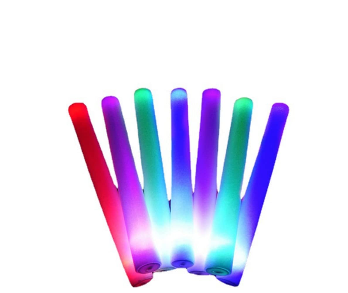 Multicolor LED Flashing Glow Foam Sticks Light Up Wands DJ Birthdays Party Supplies (2pcs)