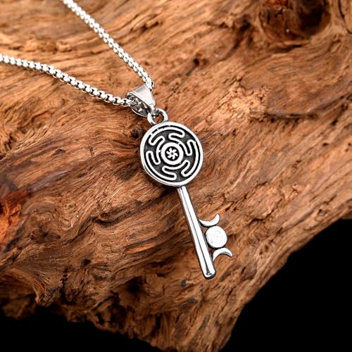 YWMAN Hecate Key Necklace, Stainless Steel Hekate Wheel Pendant, Tripple Moon Goddess Jewelry Gift for Women Men4