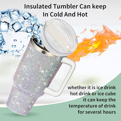 HWISDMIG 40oz Tumbler with Handle-Glitter Rhinestones Tumbler Bling Cups Stainless Steel W - image 3