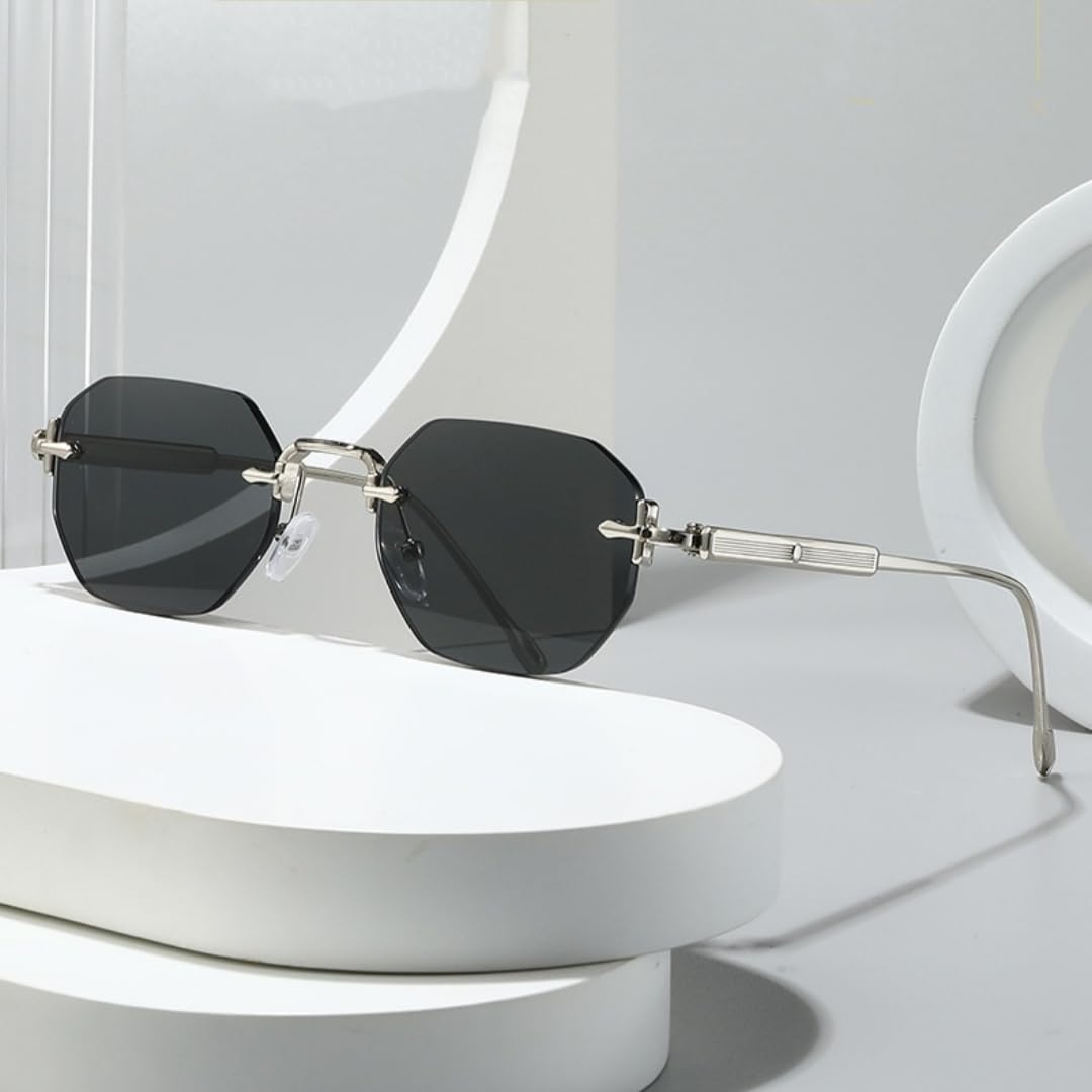 Occhiali da sole punk senza montatura stile retrò, occhiali da sole vintage UV400 per esterni, occhiali da sole da uomo e da donna