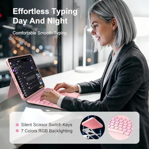 Image of WIWU iPad Air M4 11 inch Case Keyboard 11 /10th Pro11 4 /3 /2 /1 Removable Pink | 3 in 1 Magnetic Detachable Case with Keyboard Adjustable Stand Shortcut Backlit Touchpad for iPad Air 11 inch M2 /M3 /M4 Air 5 /4