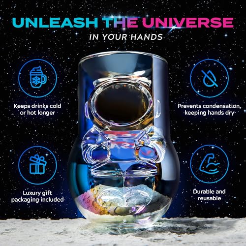 NASA Astronaut Glasses – 7 oz Set of 2 Double Wall Iridescent Drinkware with NASA symbol and Artemis Patch – Unique Glassware for Space Enthusiasts – Keeps Drinks Cold Longer