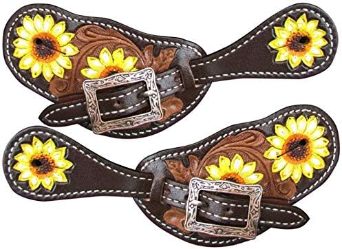 Showman Ladies Hand Painted Sunflower Spur Straps.
