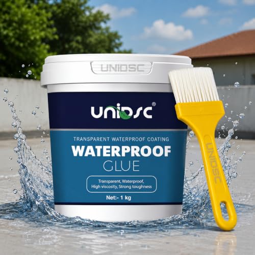 Image of UNIDSC Transparent Waterproof Glue with Brush, 1 kg Transparent Glue for Roof Leakage, Crack Seal, Water Leakage Solution, Waterproofing for Pipe, Wall, Tiles
