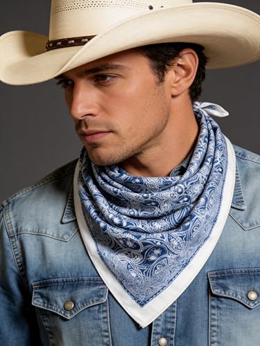Image of 35 inch Men's Silk Cowboy Scarf - Oversized Western Bandana Neckwear, Large Square Scarf with Gift Packaging