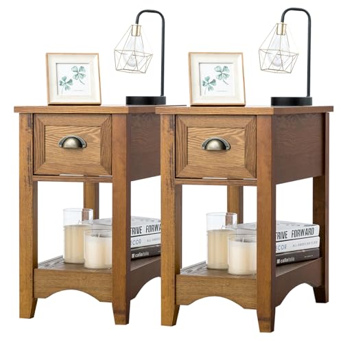 KOMFOTTEU Mesilla de Noche de Madera, Mesita Auxiliar con Estante...