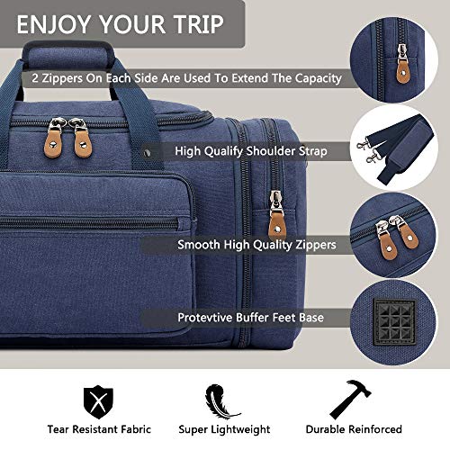 Gonex Canvas Duffle Bag for Travel, 50L Duffel Overnight Weekend Bag(Blue)